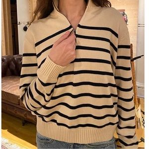 NWOT Brandy Melville Aleah Cotton Stripe
Oversized Quarter Zip Sweater